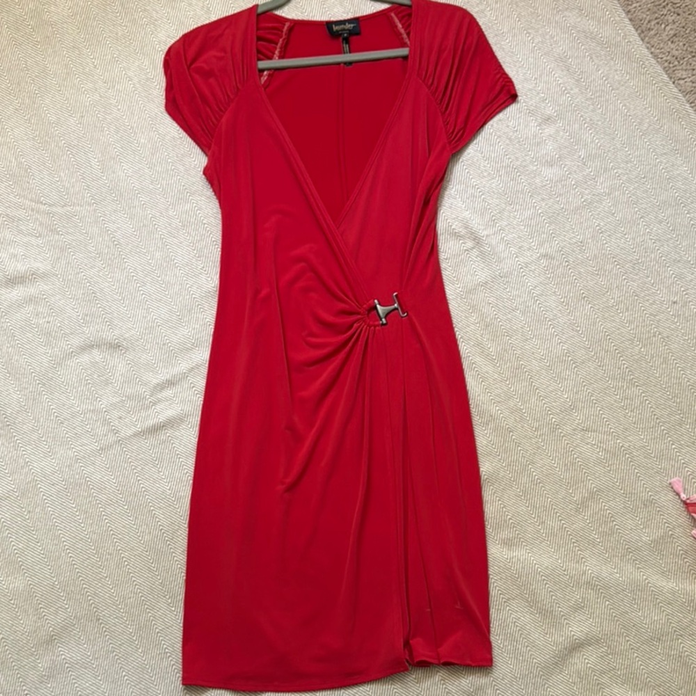 Laundry By Shelli Segal Red Ruched Wrap Midi Dress